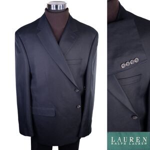 Ralph Lauren Black Herringbone Linen/Cotton Sz 50R Sport Coat Jacket Blazer EUC